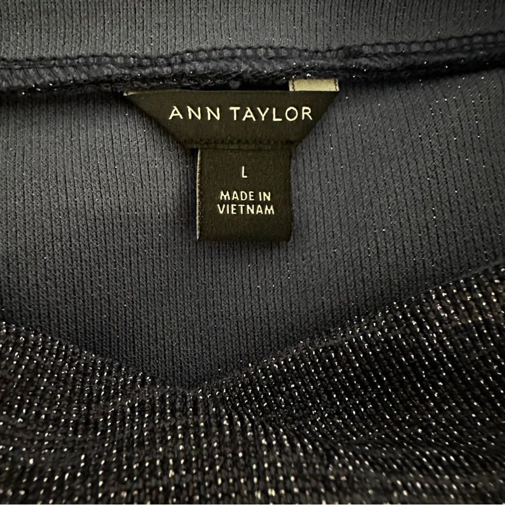 Ann Taylor Navy Sparkle Mock Turtleneck Long Sleeve Size Large